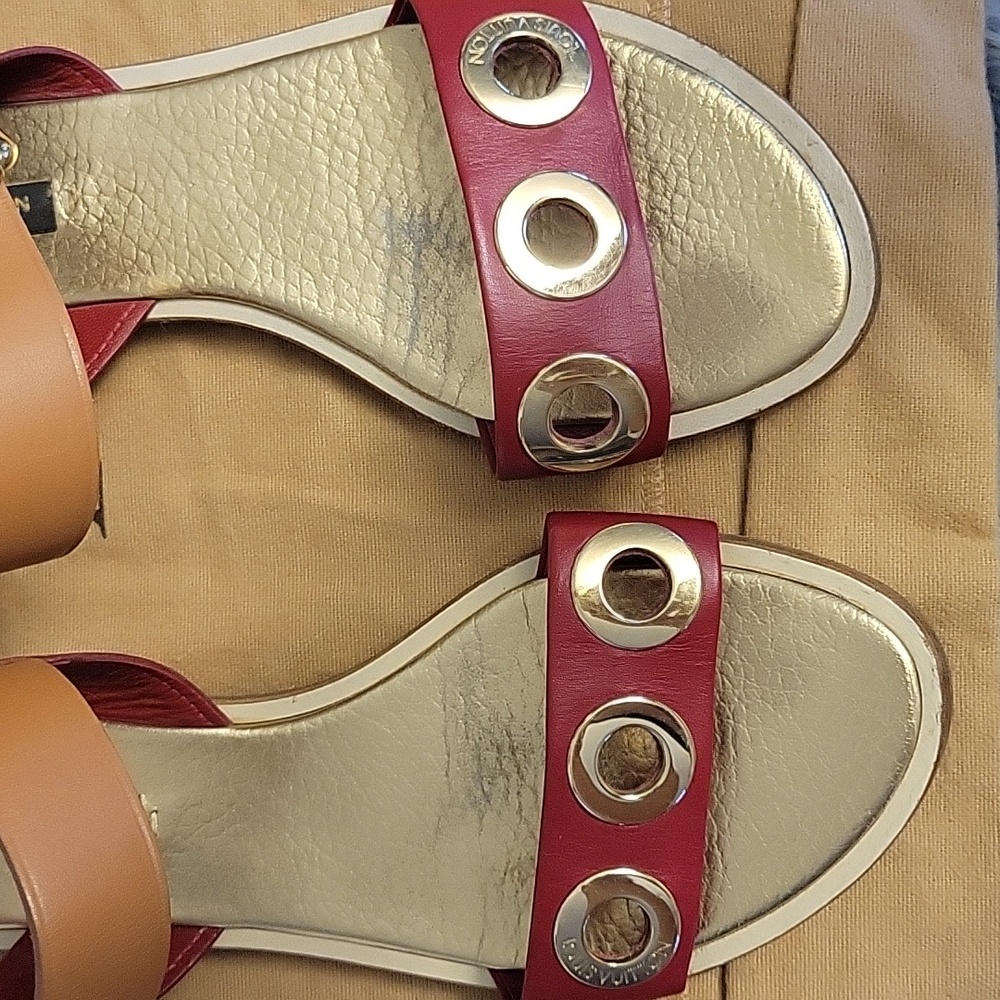 Louis Vuitton Red and Tan Leather Sandals - Picture 5 of 15